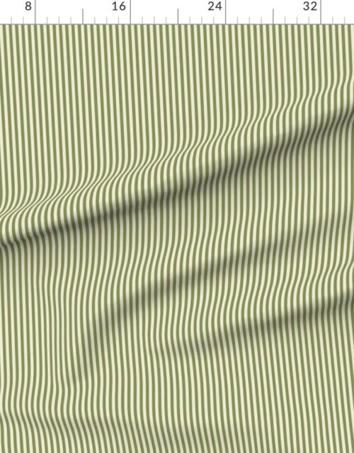 Fabric in Classic Stripe in Zombie Olive on Warm Oat Cream 1/4 Inch
