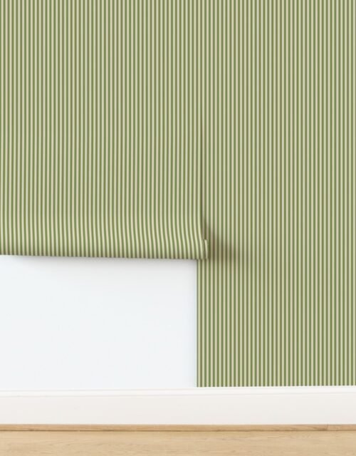 Classic Stripe in Zombie Olive on Soft Linen Cream 1/4 Inch Wallpaper