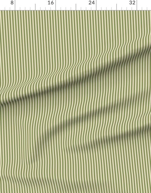 Fabric in Classic Stripe in Zombie Olive on Soft Linen Cream 1/4 Inch