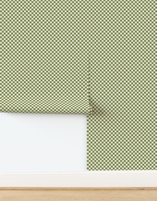 Heritage Check in Zombie Olive on Soft Linen Cream 1/2 Inch Wallpaper