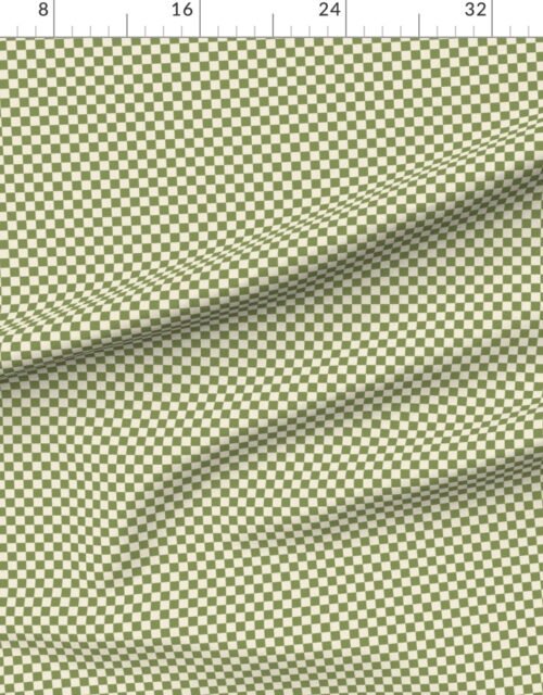 Fabric in Heritage Check in Zombie Olive on Soft Linen Cream 1/2 Inch