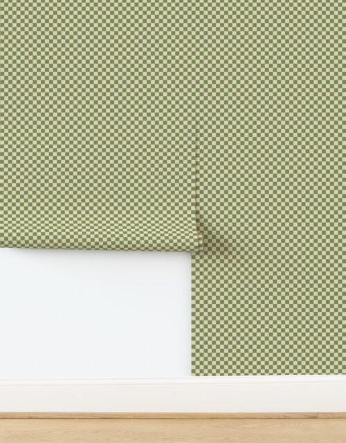 Heritage Check in Zombie Olive on Soft Linen Cream 1/2 Inch Wallpaper