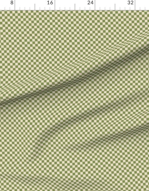 Fabric in Heritage Check in Zombie Olive on Soft Linen Cream 1/2 Inch
