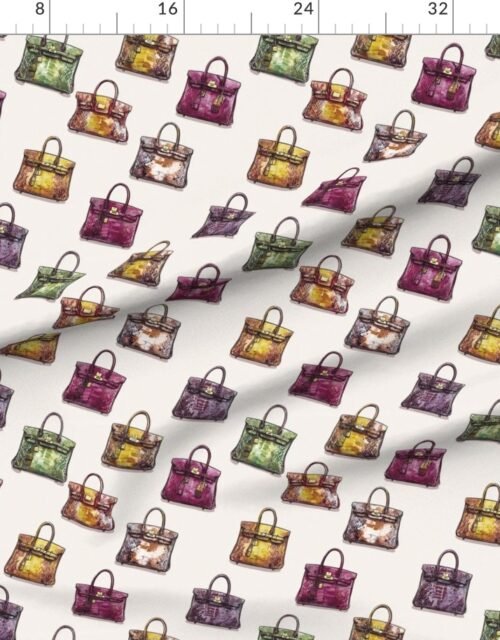 Fabric in Luxury Handbag Motif in Cool Jewel Tones