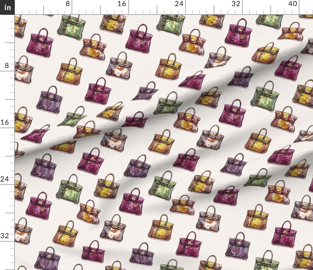 Fabric in Luxury Handbag Motif in Cool Jewel Tones Fabric in Luxury Handbag Motif in Cool Jewel Tones