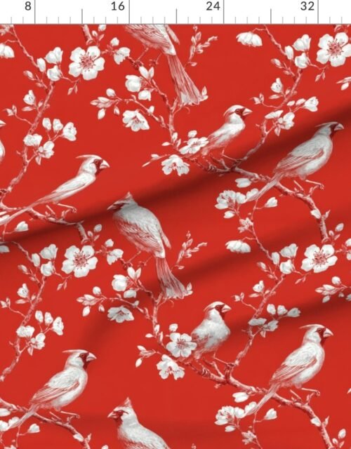 Fabric in Crimson Orchard Cardinal Toile Botanical Bird Pattern