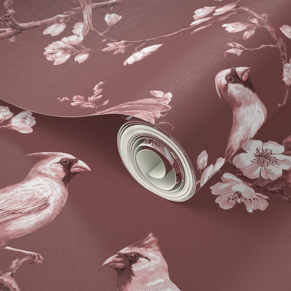 Dusty Rose Orchard Cardinal Toile Botanical Bird Pattern Wallpaper Dusty Rose Orchard Cardinal Toile Botanical Bird Pattern Wallpaper - Image 3