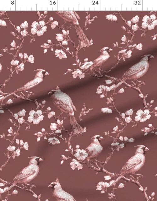 Fabric in Dusty Rose Orchard Cardinal Toile Botanical Bird Pattern