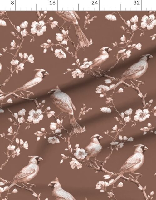 Fabric in Taupe Orchard Cardinal Toile Botanical Bird Pattern