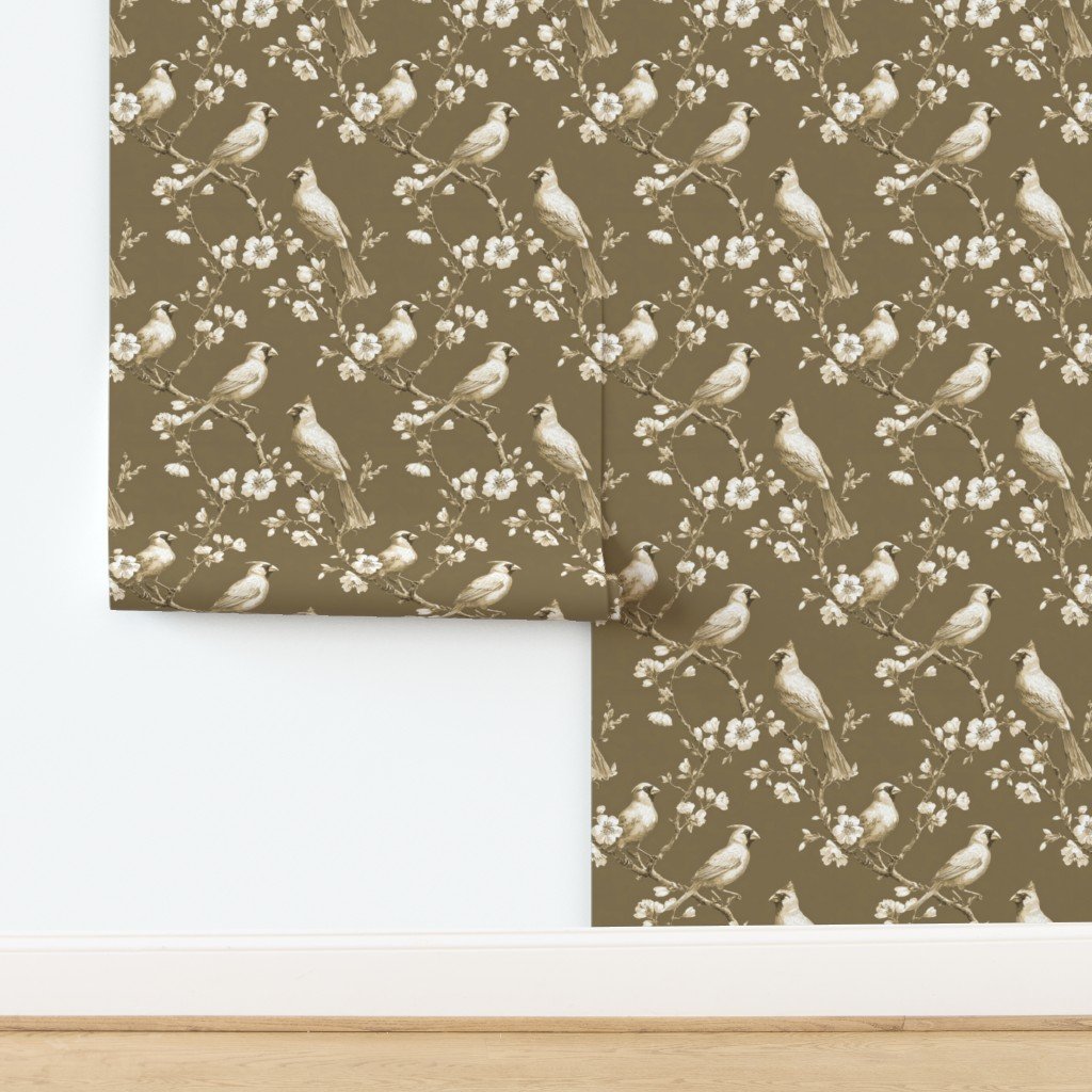 Olive Orchard Cardinal Toile Botanical Bird Pattern Wallpaper Olive Orchard Cardinal Toile Botanical Bird Pattern Wallpaper