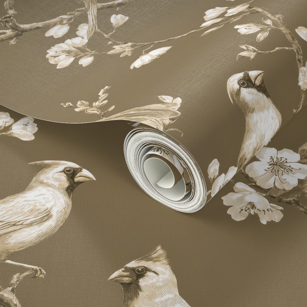 Olive Orchard Cardinal Toile Botanical Bird Pattern Wallpaper Olive Orchard Cardinal Toile Botanical Bird Pattern Wallpaper - Image 3