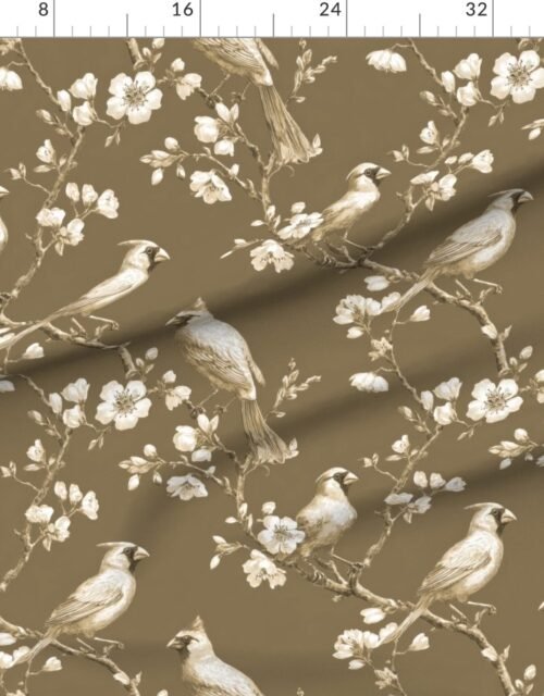 Fabric in Olive Orchard Cardinal Toile Botanical Bird Pattern