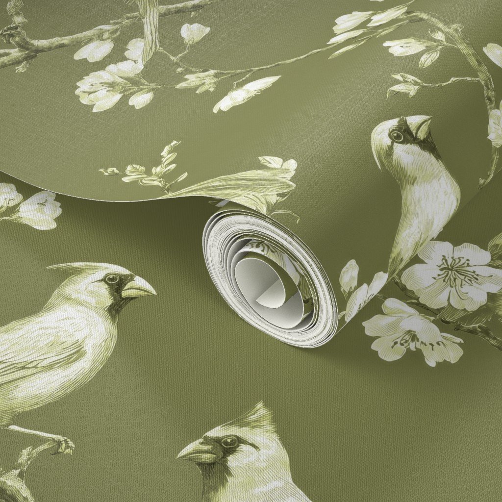 Sage Orchard Cardinal Toile Botanical Bird Pattern Wallpaper Sage Orchard Cardinal Toile Botanical Bird Pattern Wallpaper - Image 3
