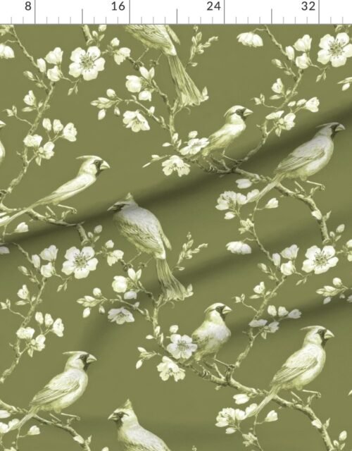 Fabric in Sage Orchard Cardinal Toile Botanical Bird Pattern