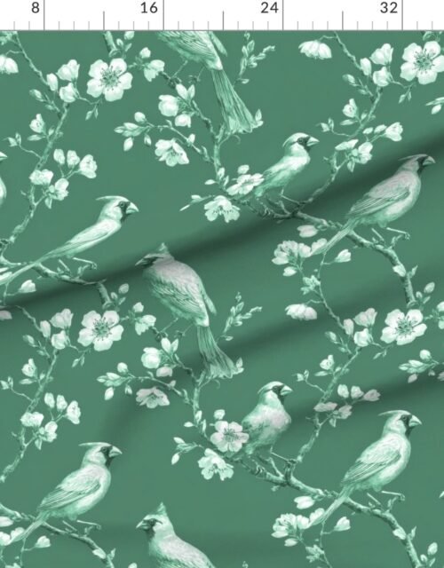 Fabric in Evergreen Orchard Cardinal Toile Botanical Bird Pattern