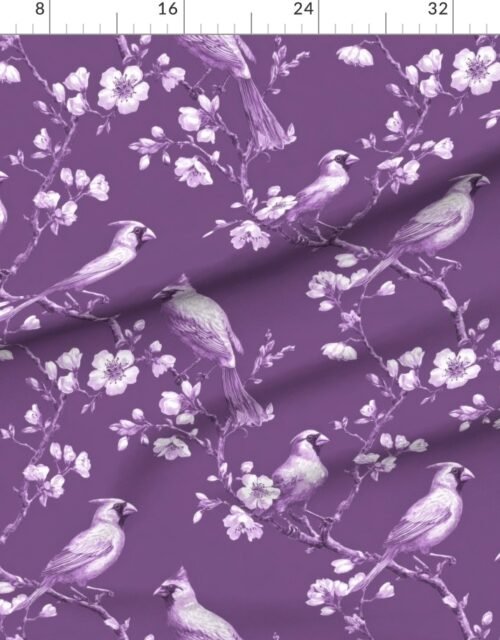 Fabric in Royal Plum Orchard Cardinal Toile Botanical Bird Pattern