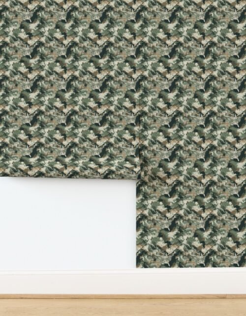 Small USA State Outline Camouflage Map Design in Earth Tone Green and Sand Wallpaper