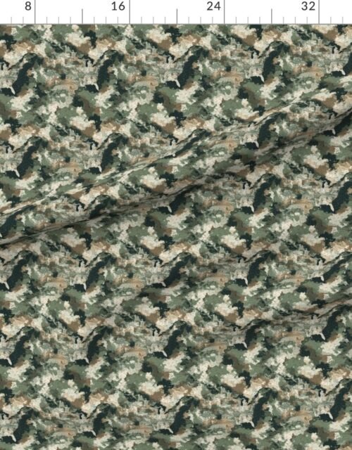 Fabric in Small USA State Outline Camouflage Map Design in Earth Tone Green and Sand