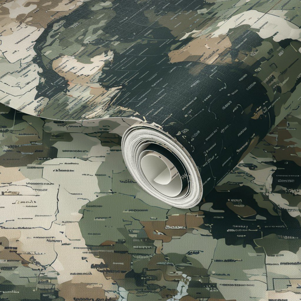 USA State Outline Camouflage Map Design in Earth Tone Green and Sand Wallpaper USA State Outline Camouflage Map Design in Earth Tone Green and Sand Wallpaper - Image 3