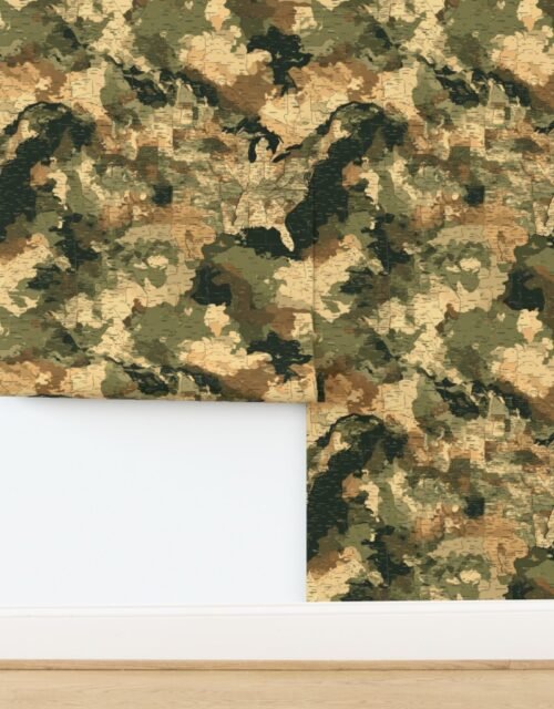 USA State Outline Camouflage in Sand and Deep Forest Wallpaper
