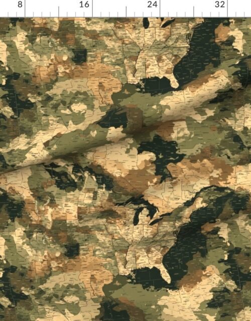 Fabric in USA State Outline Camouflage in Sand and Deep Forest