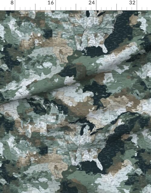 Fabric in USA State Outline Camouflage in Sage Green and Slate