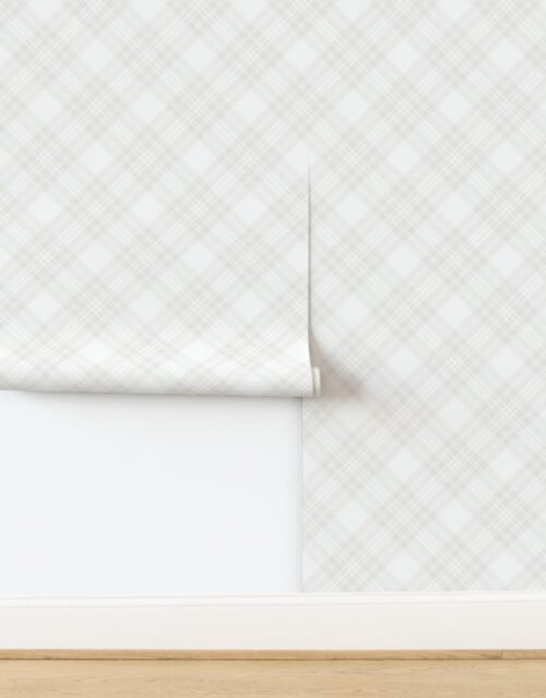 Soft Bone White Large Traditional Tartan Plaid Pattern Diagonal 45 Degree Wallpaper