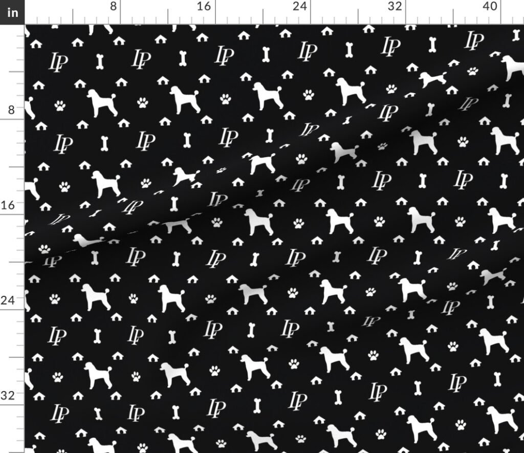 Luxury Louis Poodle Pet Dog Print Black & White Fabric design