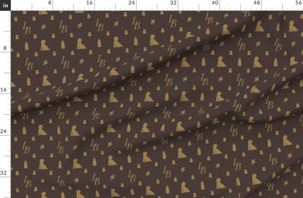 Louis Baby Luxury Iconic Monogram Pattern on Classic Brown with Tan Fabric design