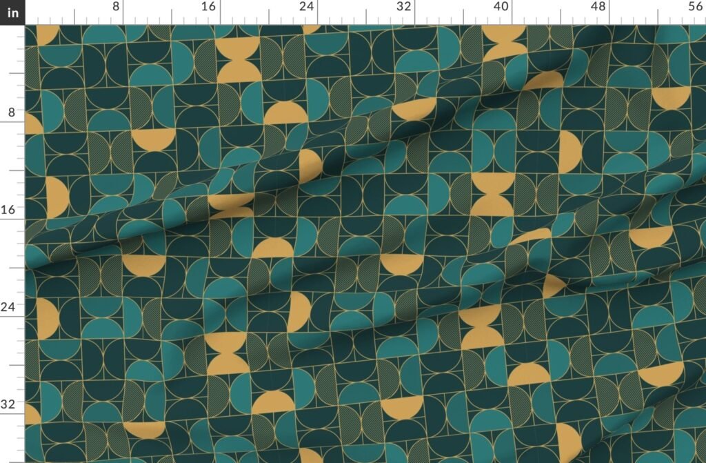 Bold Art Deco Geometric Demi-Circles in Faux Metallic Gold and Brown Fabric design