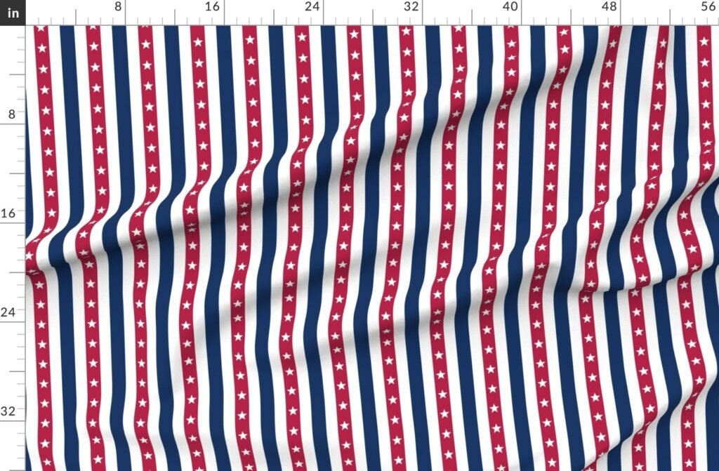 USA Flag Colors of Red White and Blue with Stars in Alternating 1 Inch Fabric design