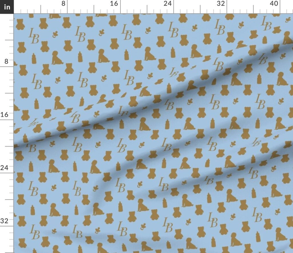 Louis Baby Luxury Iconic Monogram Pattern on Classic Blue with Tan Fabric design