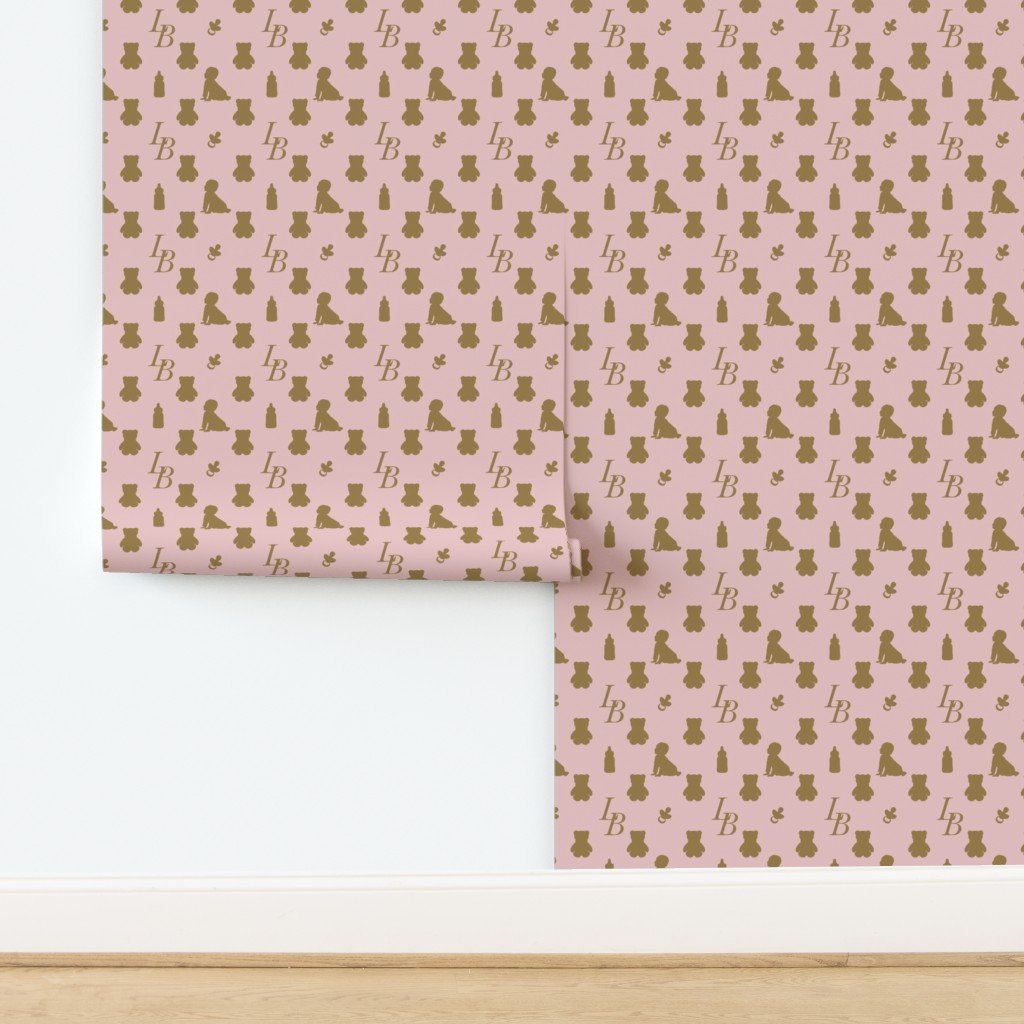 Louis Baby Luxury Iconic Monogram Pattern on Classic Pink with Tan Wallpaper design