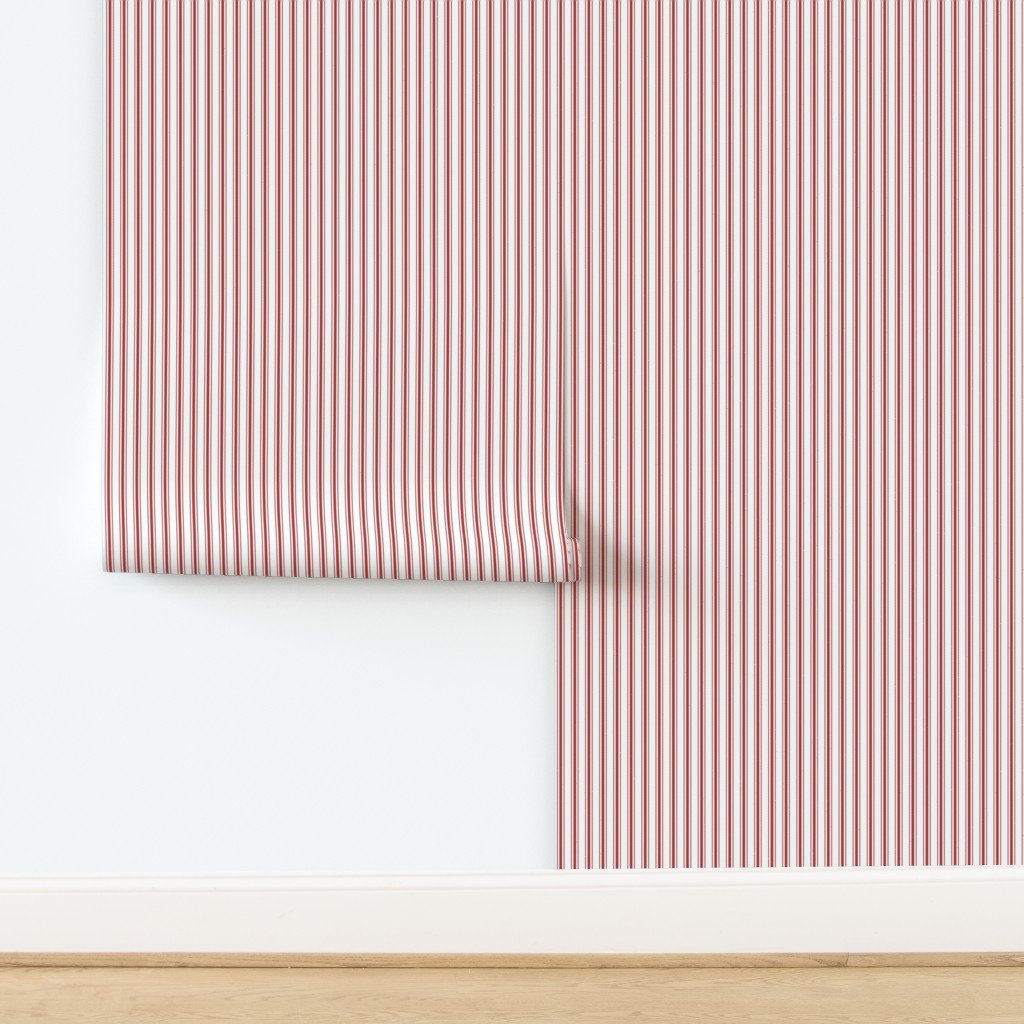 Mattress Ticking Narrow Striped Pattern in Crimson Red Wallpaper design