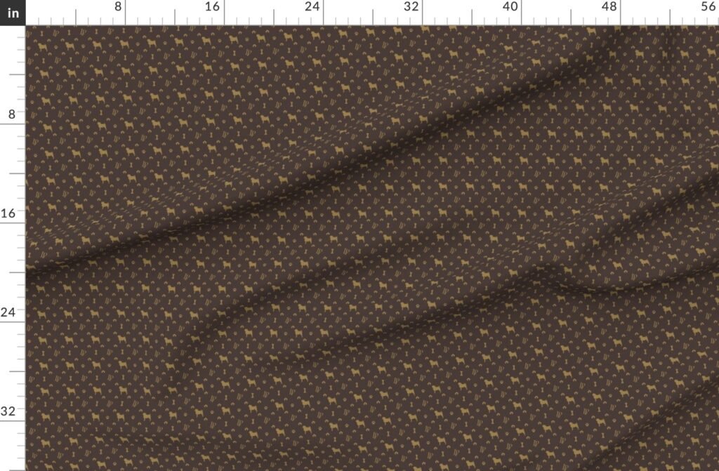 Louis Pug Face Luxury Dog Smaller Pattern in Tan on Brown Fabric design