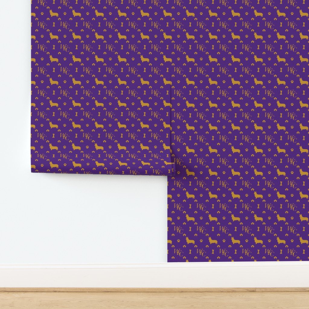 WKC Pembroke Corgis on Purple and Gold Wallpaper design