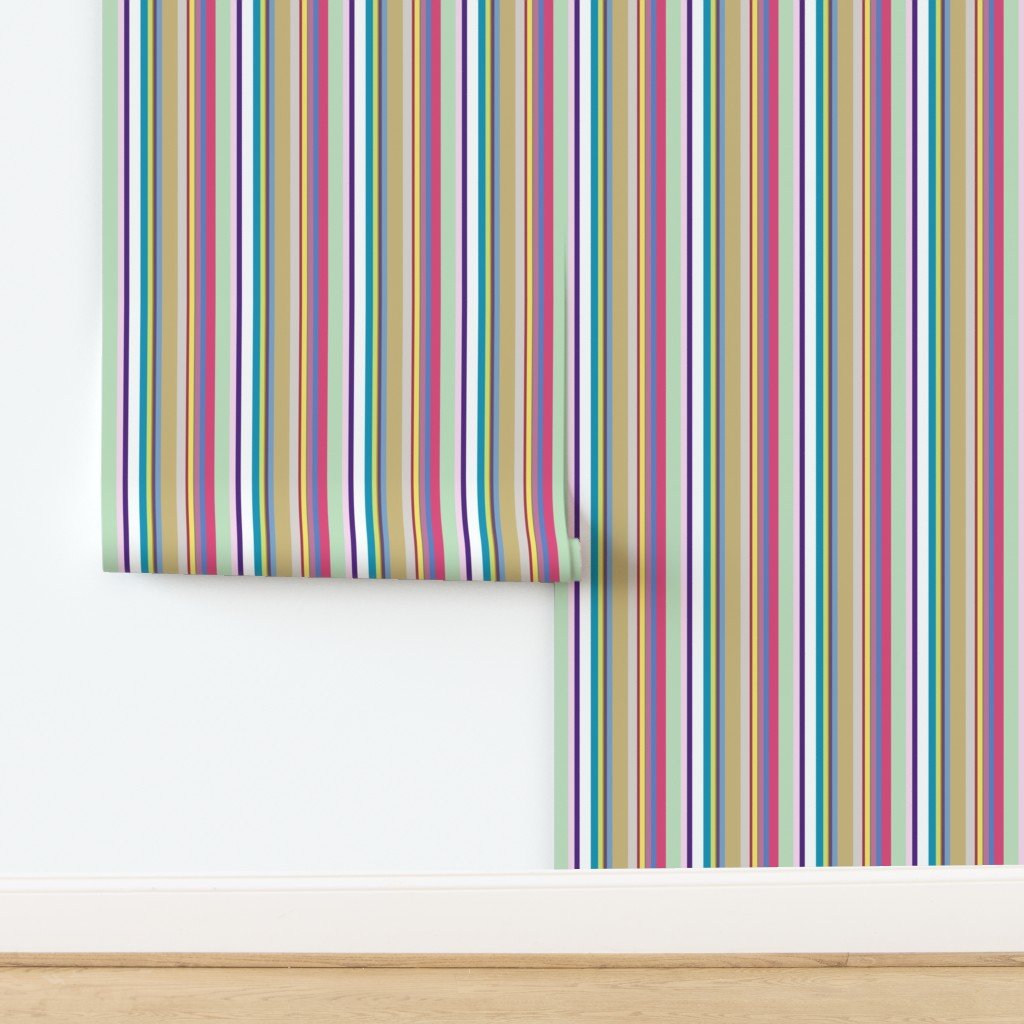 Multicolore Louis Frenchie Coordinate Candy Stripes Print Wallpaper design