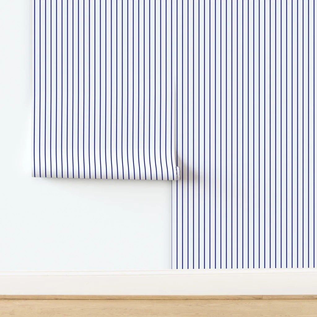 Classic wider 1 Inch Navy Blue Pinstripe on a Blue Background Wallpaper design