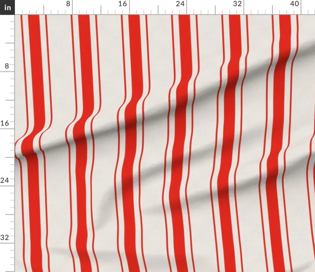 Garnet Red Antique Vintage Mattress Ticking Stripe on Cream Fabric design