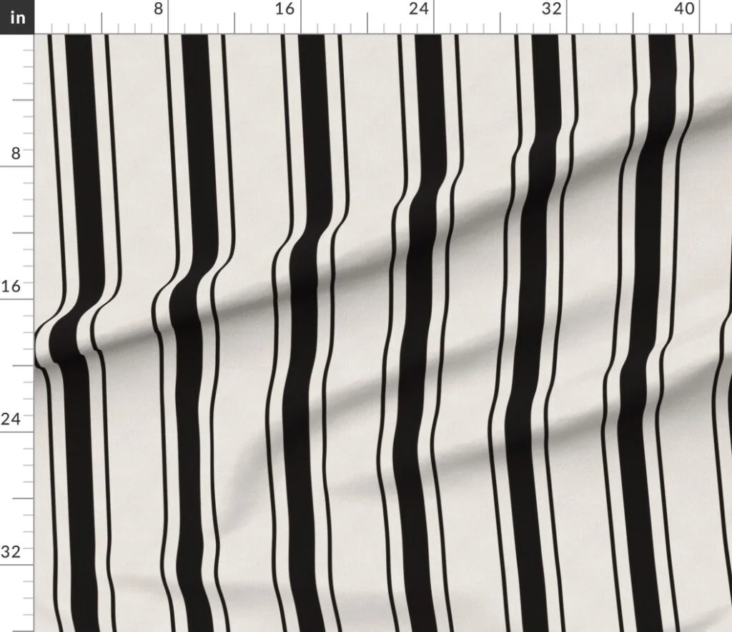 Coal Black Antique Vintage Mattress Ticking Stripe on Cream Fabric design