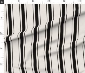 Coal Black Antique Vintage Mattress Ticking Stripe on Cream Antique Stripe Fabric & Wallpaper