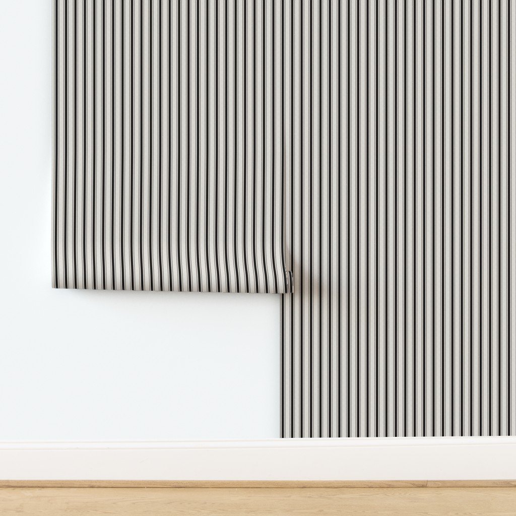 Mini Coal Black Antique Vintage Mattress Ticking Stripe on Cream Wallp Wallpaper design