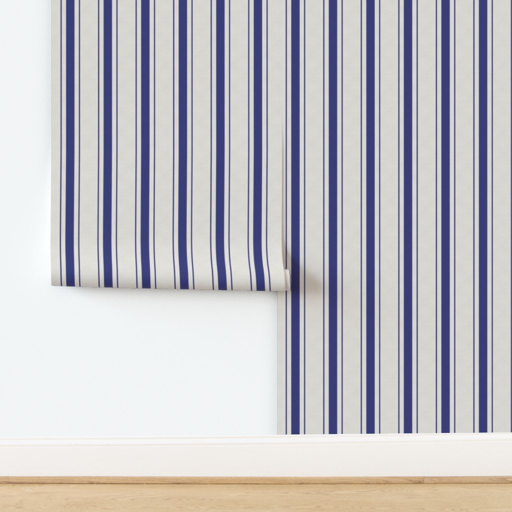 Medium Cornflower Blue Antique Vintage Mattress Ticking Stripe on Cream Home Decor Collection design