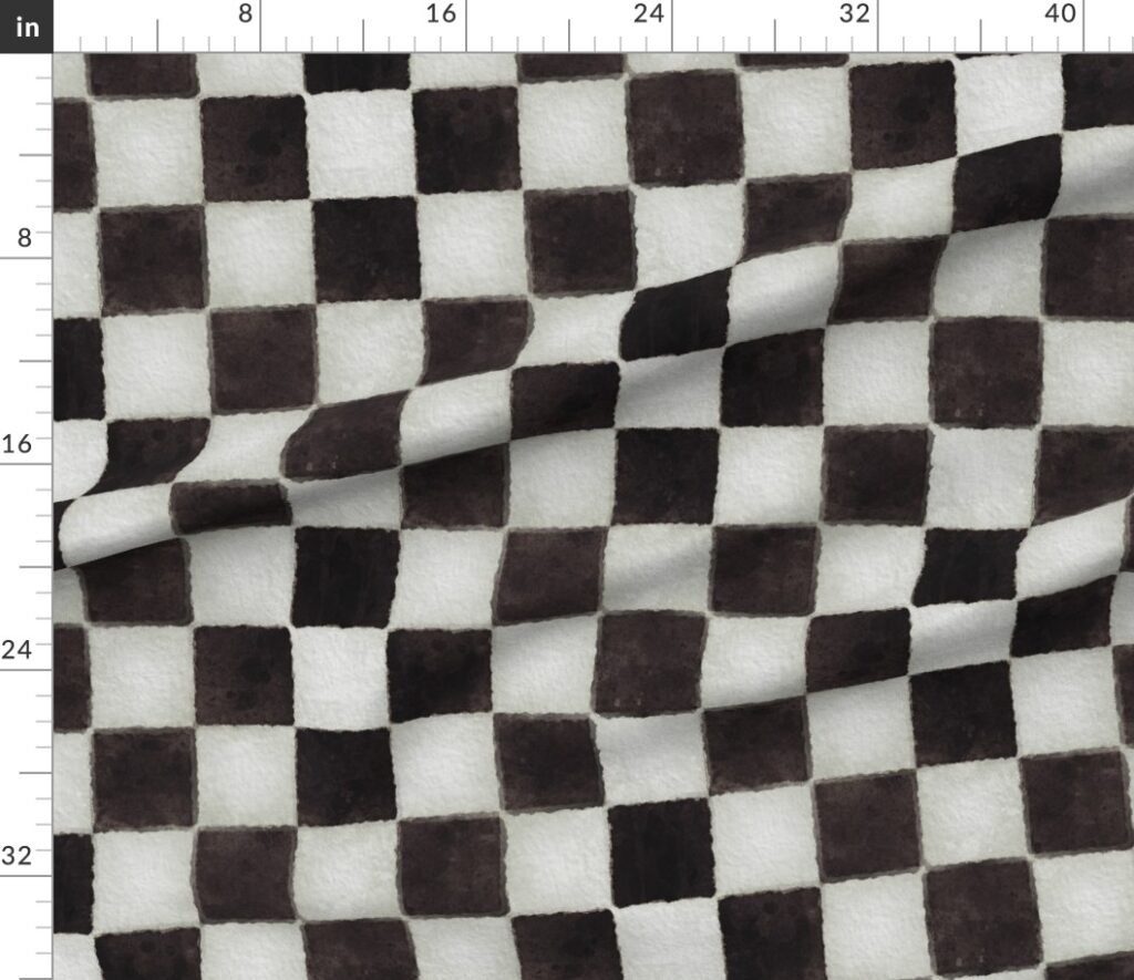 Black and White Watercolored Checkerboard 4 inch-Check Fabric design