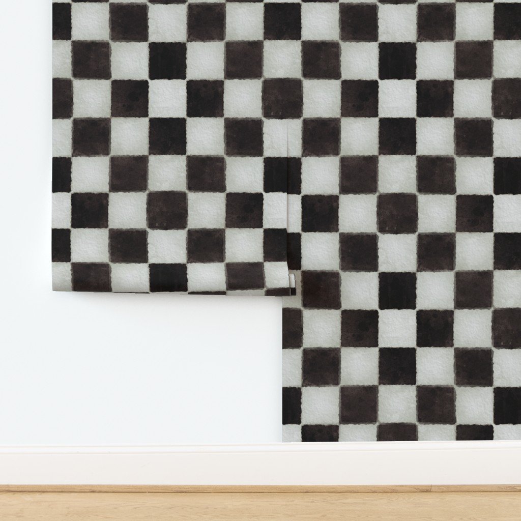 Black and White Watercolored Checkerboard 4 inch-Check Wallpaper design