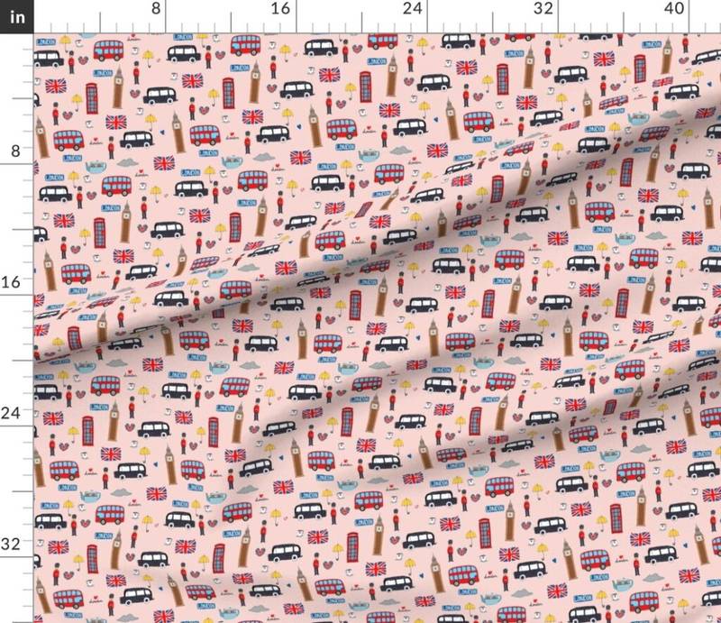 London England Handdrawn Motifs Big Ben Union Jack Palace Guard Fabric design