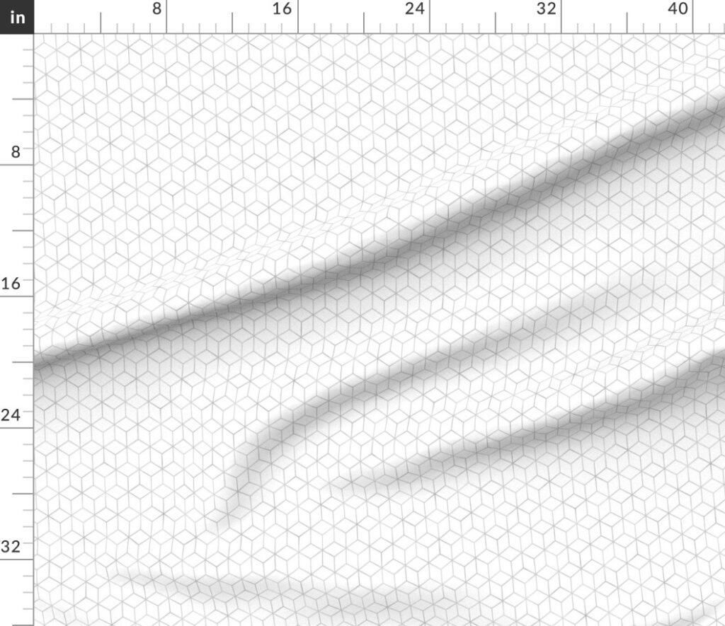 Small White and Faux Metallic Silver Art Deco 3D Geometric Cubes Fabric design