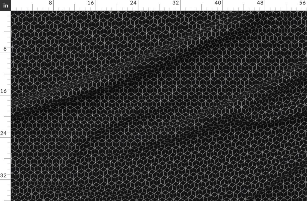 Small Black and Faux Metallic Silver Art Deco 3D Geometric Cubes Fabric design