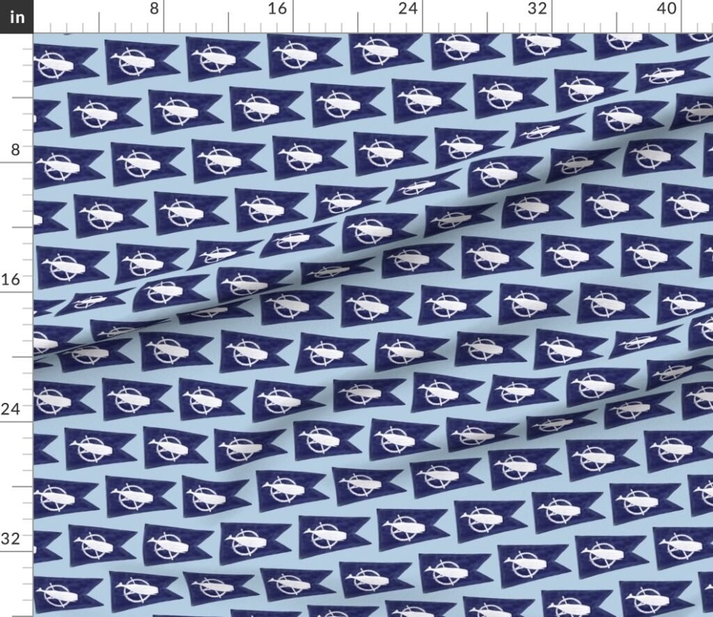 Nantucket Sperm Whale Burgee Flag Handpainted on Pale Blue Fabric design