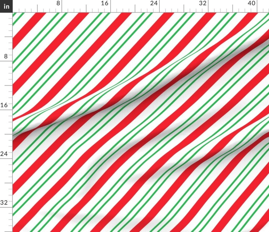 Large Classic Red Green Diagonal Christmas Candy Stripes Fabric design